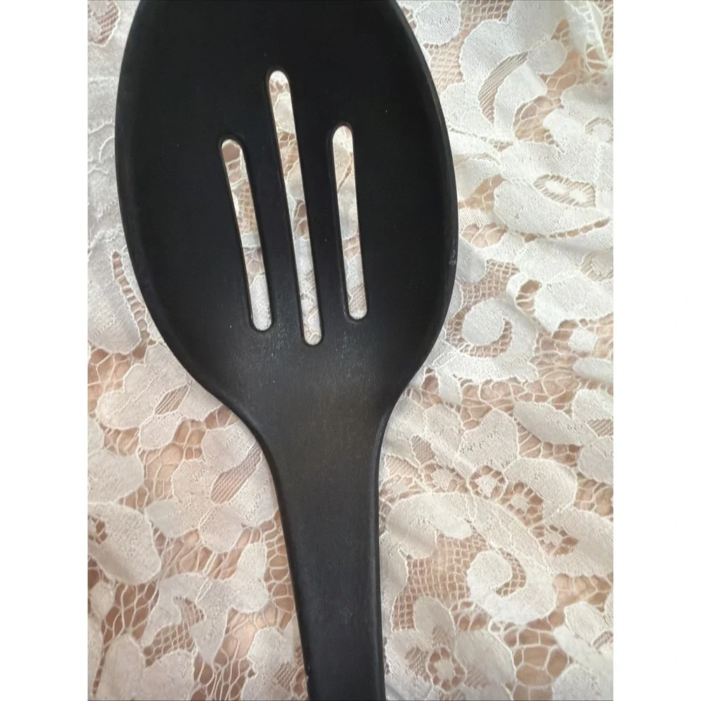 T-fal Plastic Slotted Serving Spoon w/ Rubber‎ Feeling Handle Black and Silver